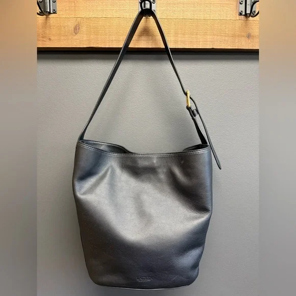 Ralph Lauren Leather Medium Harlow Hobo Black Bucket Bag Shoulder Handbag - Picture 3 of 9